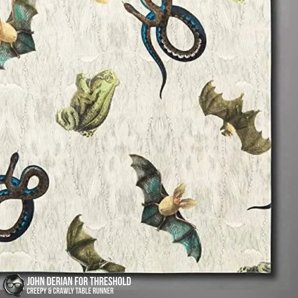 JOHN DERIAN CREEPY & CRAWLY TABLE RUNNER FOR THRESHOLD BAT FROG SNAKE HALLOWEEN